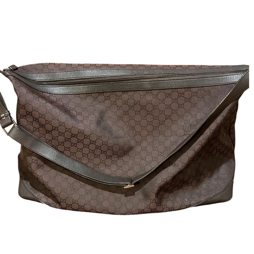 Vintage Gucci GG Monogram‎ Canvas Oversized Messenger Crossbody Bag Dark Brown